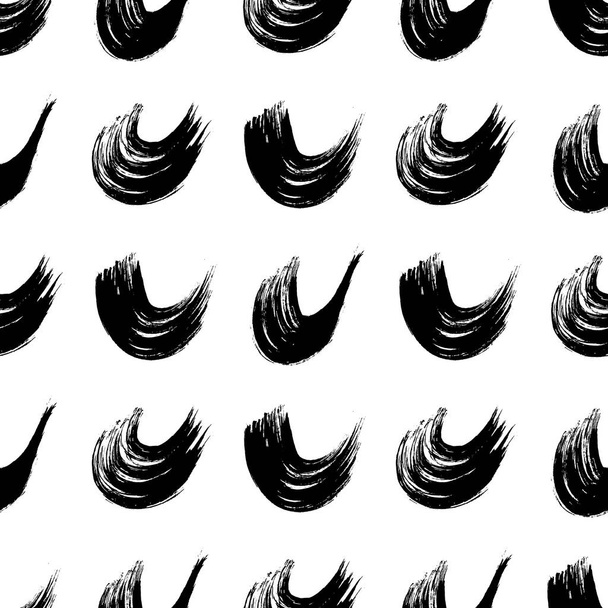 Seamless pattern with black wavy grunge brush strokes in abstract shapes on white background. Vector illustration - Vetor, Imagem