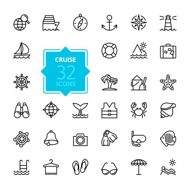 Outline web icon set - journey, vacation, cruise - Vektör, Görsel