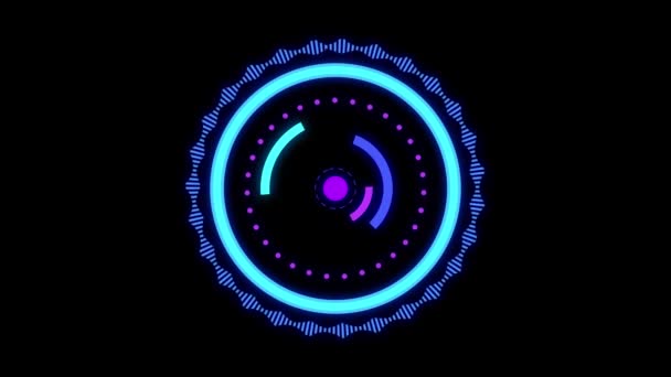 Αφηρημένος κύκλος και γραμμή HUD τεχνολογικά φουτουριστικά στοιχεία. Blue Digital Hi Tech Futuristic Circle Περιστρεφόμενα στοιχεία Animation απομονώνονται σε μαύρο φόντο. - Πλάνα, βίντεο