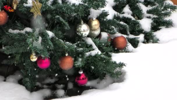 χριστουγεννιάτικο δέντρο με χιόνι που υπάγονται - Πλάνα, βίντεο