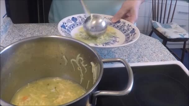 Domácí nudle polévka v hrnci - Záběry, video