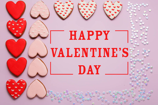 Świąteczny baner na Walentynki z ciasteczkami w kształcie serca i konfetti - Zdjęcie, obraz