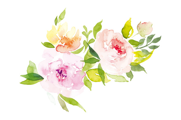 Watercolor greeting card flowers. - Vektör, Görsel
