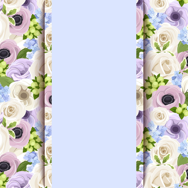 Tarjeta azul vectorial con rosas, lisiánimos, anémonas y flores de hortensias
. - Vector, imagen