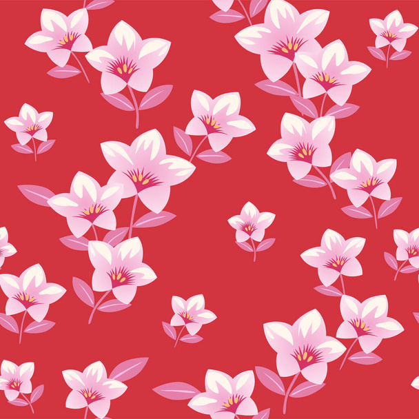 Ιαπωνικό μοτίβο χωρίς ραφές φύλλων λουλουδιών Stem Vector - Διάνυσμα, εικόνα
