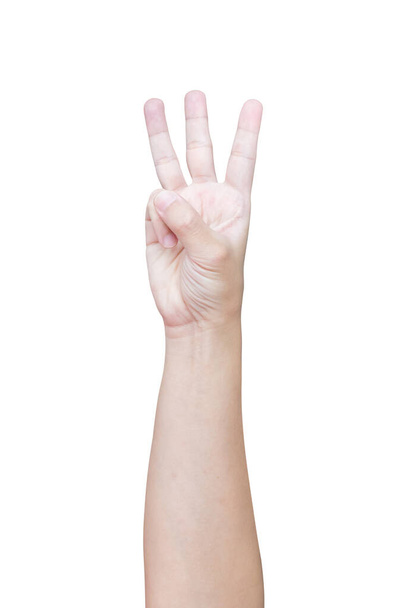 muž ruka gesto show číslo tři znamení izolované na bílém pozadí - Fotografie, Obrázek