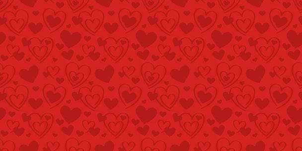 Rode Valentijnsdag hart patroon achtergrond, naadloze herhalende vector textuur, vakantie wallpaper ontwerp - Vector, afbeelding