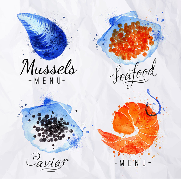 Watercolor signs seafood - Vector, Image