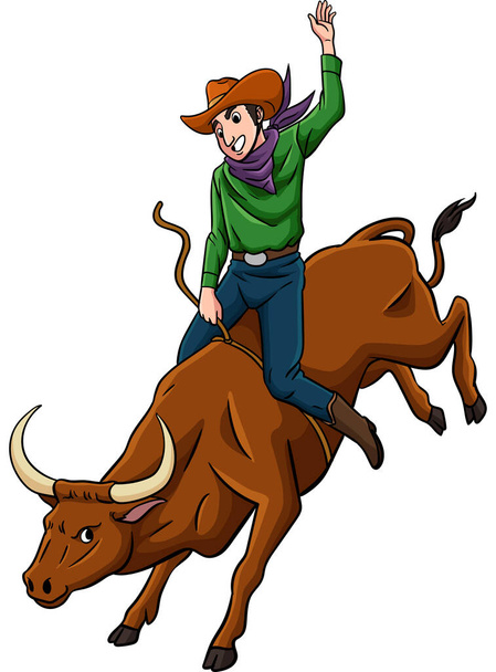 Dieser Cartoon-Clip zeigt eine Cowboy Bull Rider Illustration. - Vektor, Bild