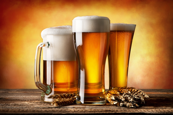 Three beers and wheat - Fotoğraf, Görsel