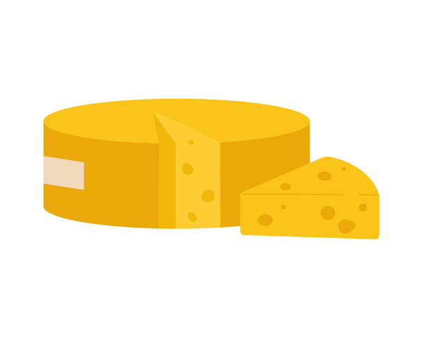 Queso tradicional italiano. Producto lácteo italiano, ilustración del vector de dibujos animados de queso entero y rebanado - Vector, Imagen