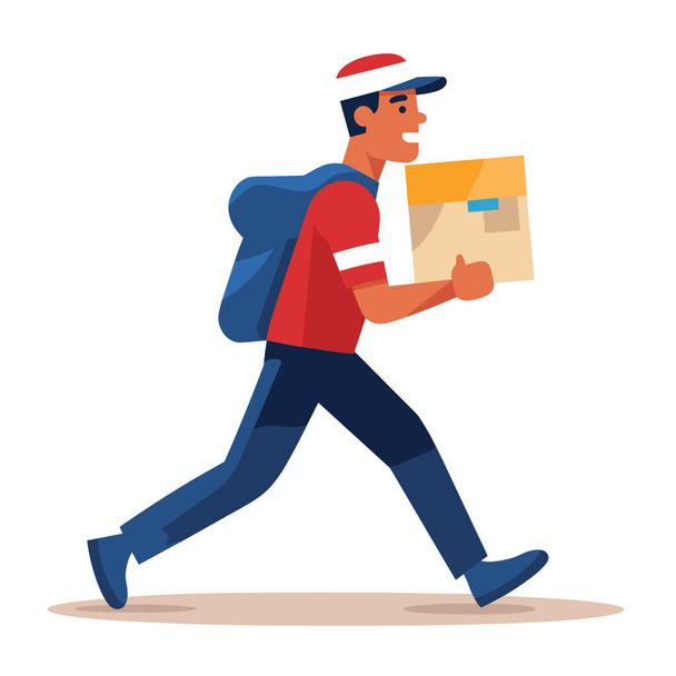A delivery person is briskly walking with a package in a vector illustration. - Vector, Image