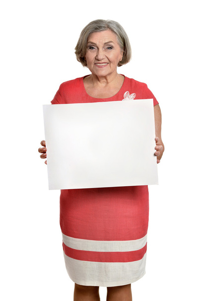 Senior woman holds banner - Фото, изображение