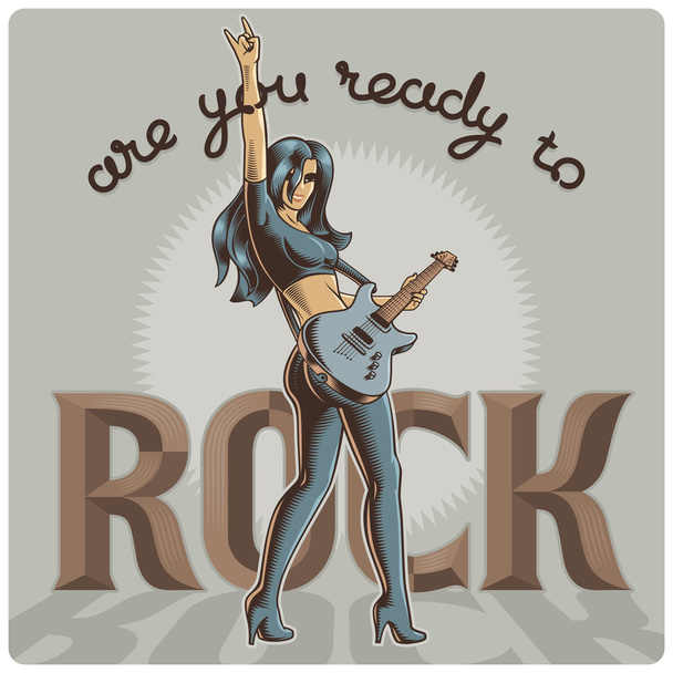 Rock girl with guitar - Vector, Image