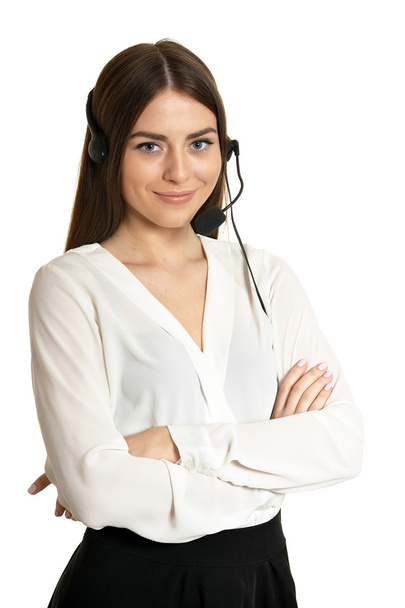 szolgáltatást üzemeltető nő fejhallgató - Fotó, kép