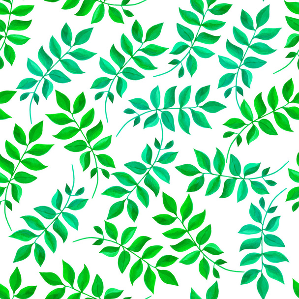 Floral seamless pattern with green leaves and branches on white background. Vectorized watercolor drawing. - Вектор, зображення