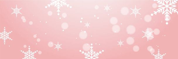 Vaaleanpunainen ja valkoinen joulu leveä banneri lumihiutale bokeh koristelu. Talvilippu lumihiutaleella. Vaaka uusi vuosi tausta, otsikot, julisteita, kortteja, verkkosivuilla. Vektoriesimerkki - Vektori, kuva