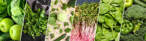 Collage de verduras verdes frescas, primer plano - Foto, imagen