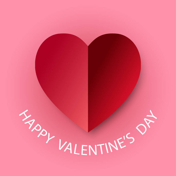 Papel de coração vermelho cortado em um fundo rosa. Projeto do cartão de saudação para a celebração Feliz Dia dos Namorados.  - Vetor, Imagem