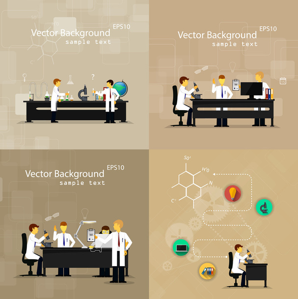 Scientists in laboratories conducting research - Vetor, Imagem