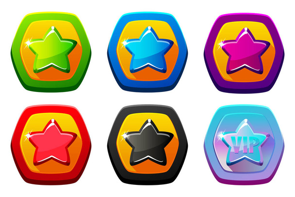 Star Badge. Vector set badges with stars for 2D games in different colors - Vector, Image