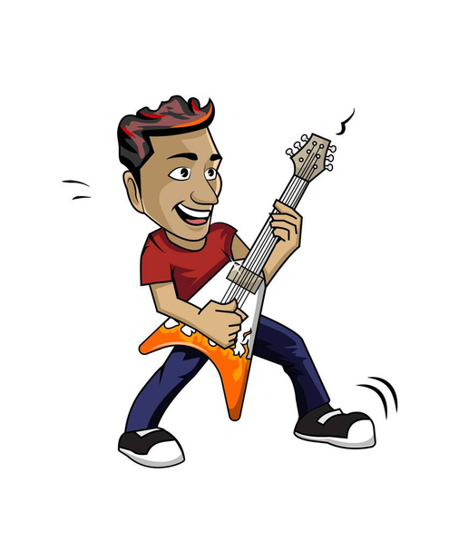 Guitar player isolated illustration music boy cartoon character  - Vector, Image