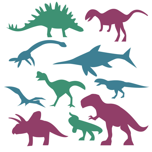 Siluety barevný dinosaurus - Vektor, obrázek