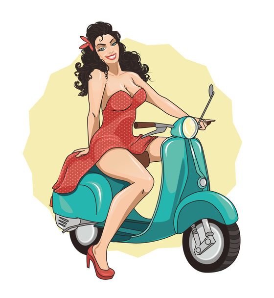Fashionable Girl on scooter - Vector, Image