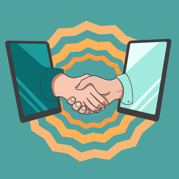 Handshake through computer monitors - Vector, Image