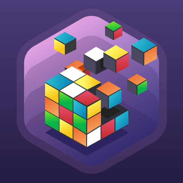 Иллюстрация самособирающегося кубика Рубика - Вектор,изображение
