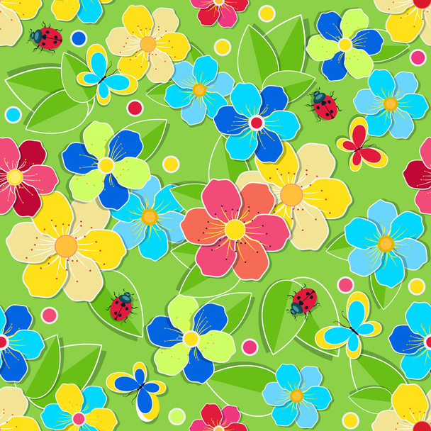 Pattern with leaves, flowers and butterflies - Vector, Image