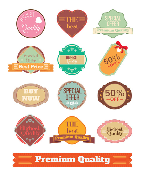 Vector vintage badges, stickers, ribbons, banners and labels. Creative graphic design illustrations. Isolated on white background - Vecteur, image