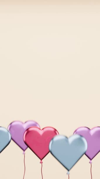 3D animacja kolorowe balony w kształcie serca wznoszące się do nieba na Walentynki - Materiał filmowy, wideo