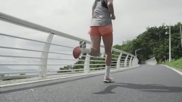 hátsó kilátás fiatal ázsiai nő futó kocogás szabadban a parkban - Felvétel, videó