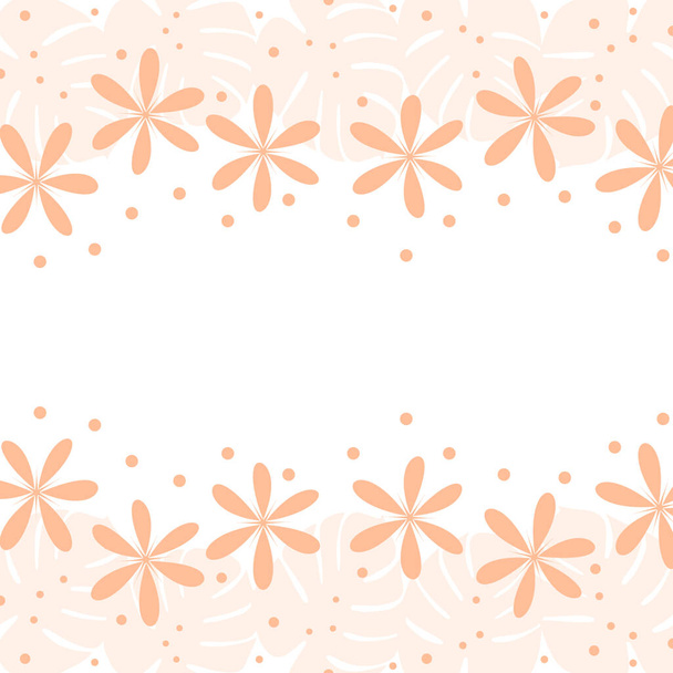 Αφηρημένη διπλής όψης πλαίσιο λουλουδιών με πάνω και κάτω σύνορα με αντίγραφο χώρου στο μοντέρνο Peach Fuzz. Απομόνωσε. EPS. Vector design concept για ανοιξιάτικες ή καλοκαιρινές ευχές, κάρτες ή web, poster, label - Διάνυσμα, εικόνα