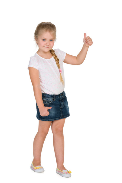 Petite fille blonde avec son pouce levé
 - Photo, image