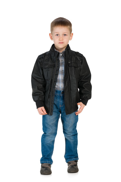 Serious little boy in a jacket - 写真・画像