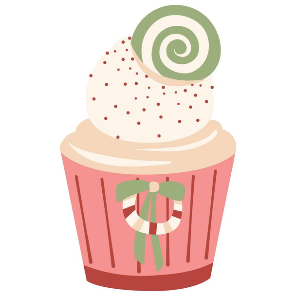 Cupcake dibujos animados de colores con azúcar glaseado. Lindo postre emoji icono dulce collectionCute cupcake diseño plano para fiesta de cumpleaños, Feliz Navidad y Feliz Año Nuevo decoraciones para niños. - Vector, Imagen