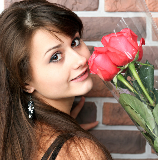 Romantic portrait of a pretty teenage girl with a gorgeous bouqu - Photo, image