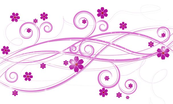 Background with swirls, flowers and butterflies - Vector, Image