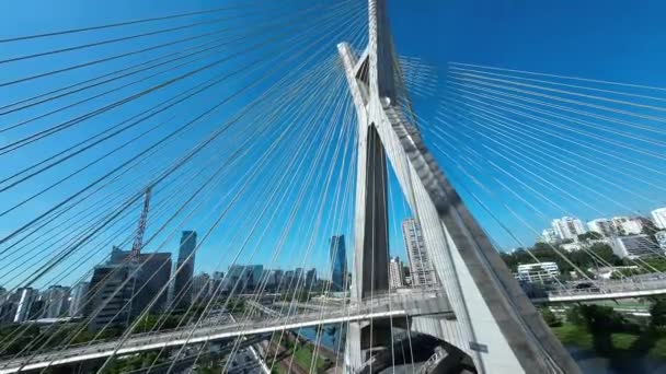 Cable Bridge At Sao Paulo In So Paulo Brazil. Most Cityscape. Dopravní cesta. Takže Paulo Brazil. Městská krajina. Kabelový most v Sao Paulo v tak Paulo Brazílie. - Záběry, video
