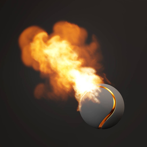 Tennisbal in het vuur op zwarte achtergrond. 3d-rendering - Foto, afbeelding