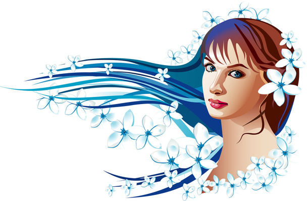 Beauty girl with flowers in her hair - Vector, Image