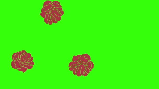 Animatie van rode rozen, grafisch ontwerp op groen scherm, transitie element - Video