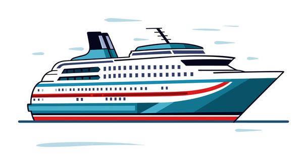 Ilustración de cruceros en el agua con olas. Diseño moderno del buque, tema de viaje marítimo. Lujo océano trazador de líneas en el mar vector ilustración. - Vector, Imagen