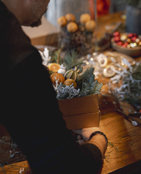 Festive ambiance at the flower and Christmas decor shop. High quality photo - Photo, Image