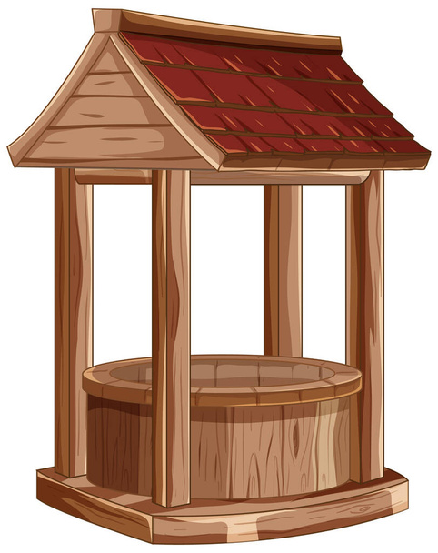 Cartoon of a traditional wooden water well - Vector, Image