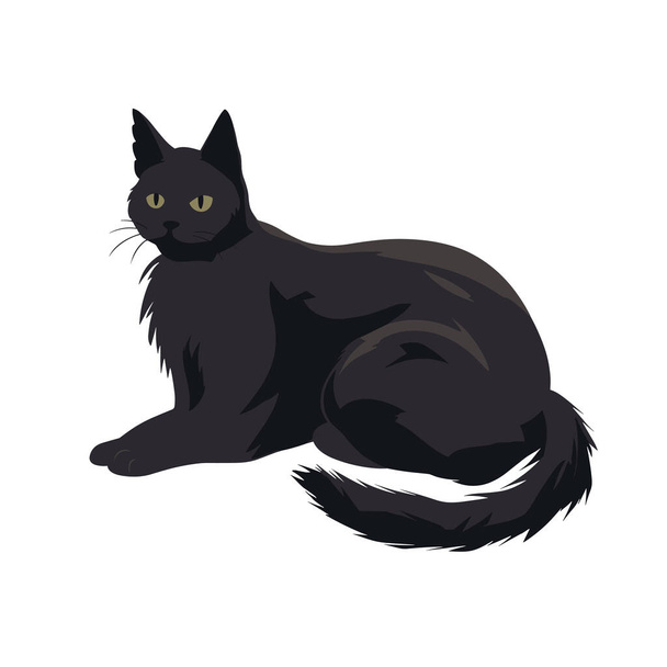 Černá kočka sedí a dívá se do strany na tomto ostrém vektorovém obrázku. - Vektor, obrázek