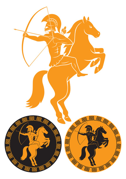 Винтажный знак стрельбы из лука на лошади
 - Вектор,изображение