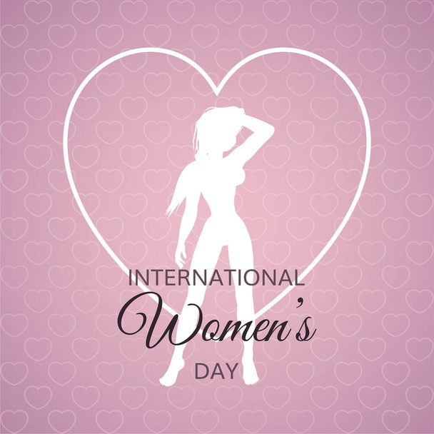 Mezinárodní den žen pozadí se srdcem a ženskou siluetu - Vektor, obrázek